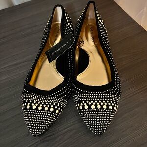 Lane Bryant black/gold studded flats, size 10W